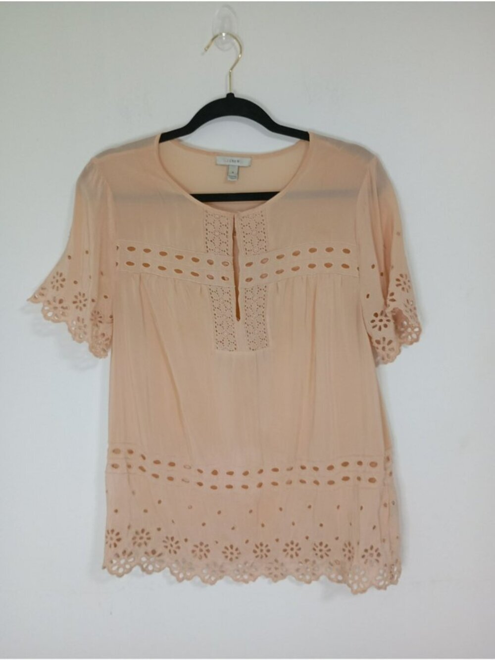 J.Crew Peach Silk Eyelet Blouse Short Sleeve Womens Size 4